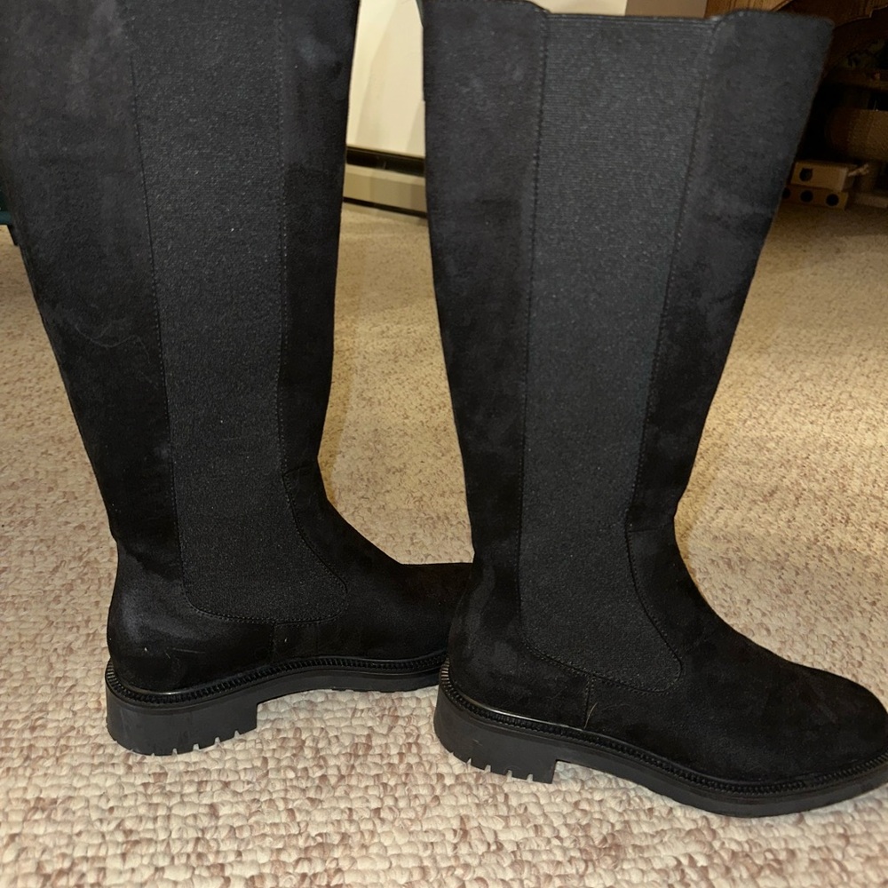 Zara Black Over the Knee Boots Suede Stretchy